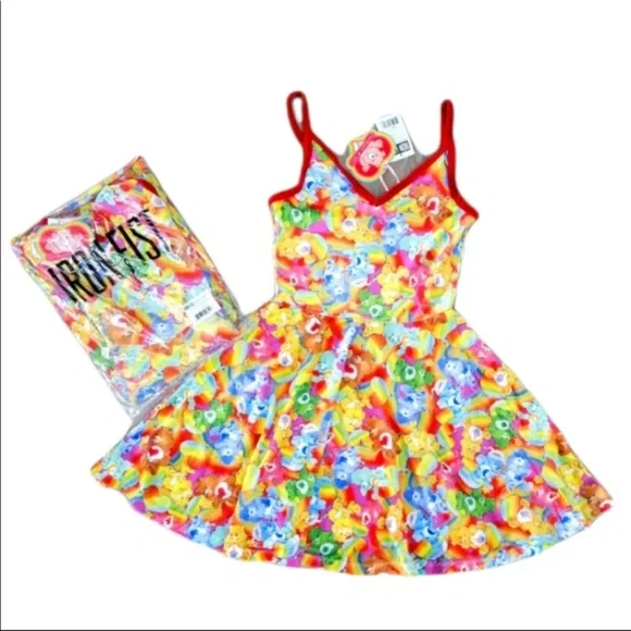🎀✨🎀 Iron Fist & CARE-BEARS collab Flirty Velvet fit & flare Twirl Dress NWT - Picture 6 of 12